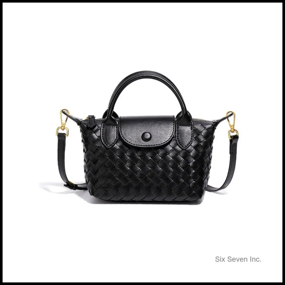Braided Faux Leather Satchel Top Handle Crossbody Bag Mini Chic Fashion
